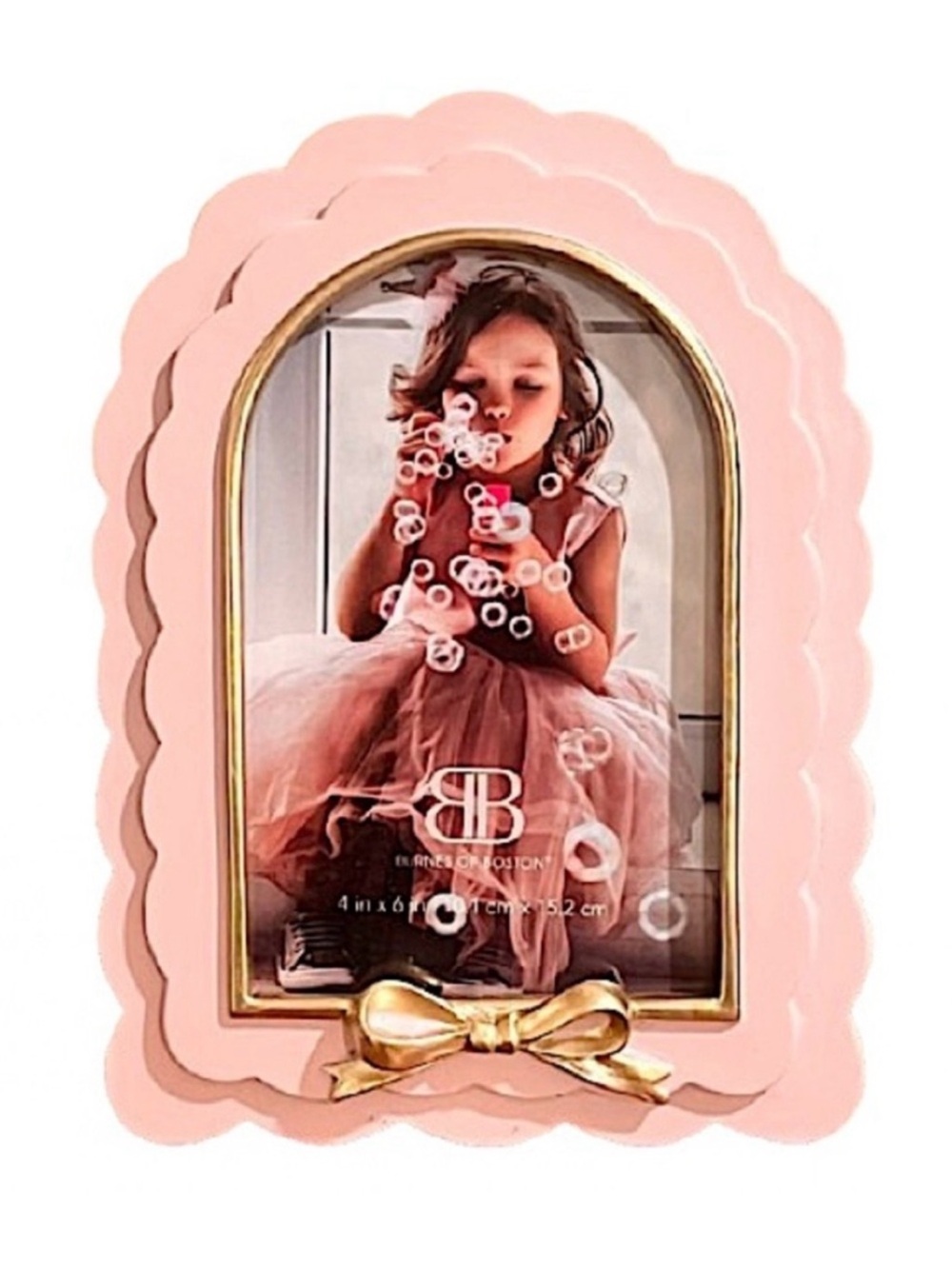 🆕-Burnes of Boston Blush and Gold Bow Scalloped Arch Frame 4x6
